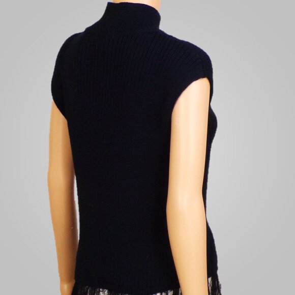 EXPRESS size S black knit short-sleeve turtle-neck pullover top cotton blend - Picture 6 of 16
